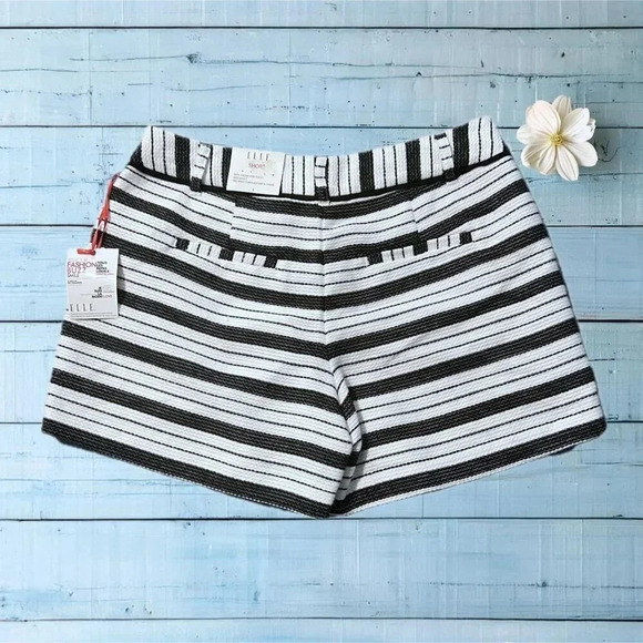 ~ ELLE ~ NWT Size 4 Black White Striped Woven Shorts NWT 30x4 Classy - Picture 7 of 8